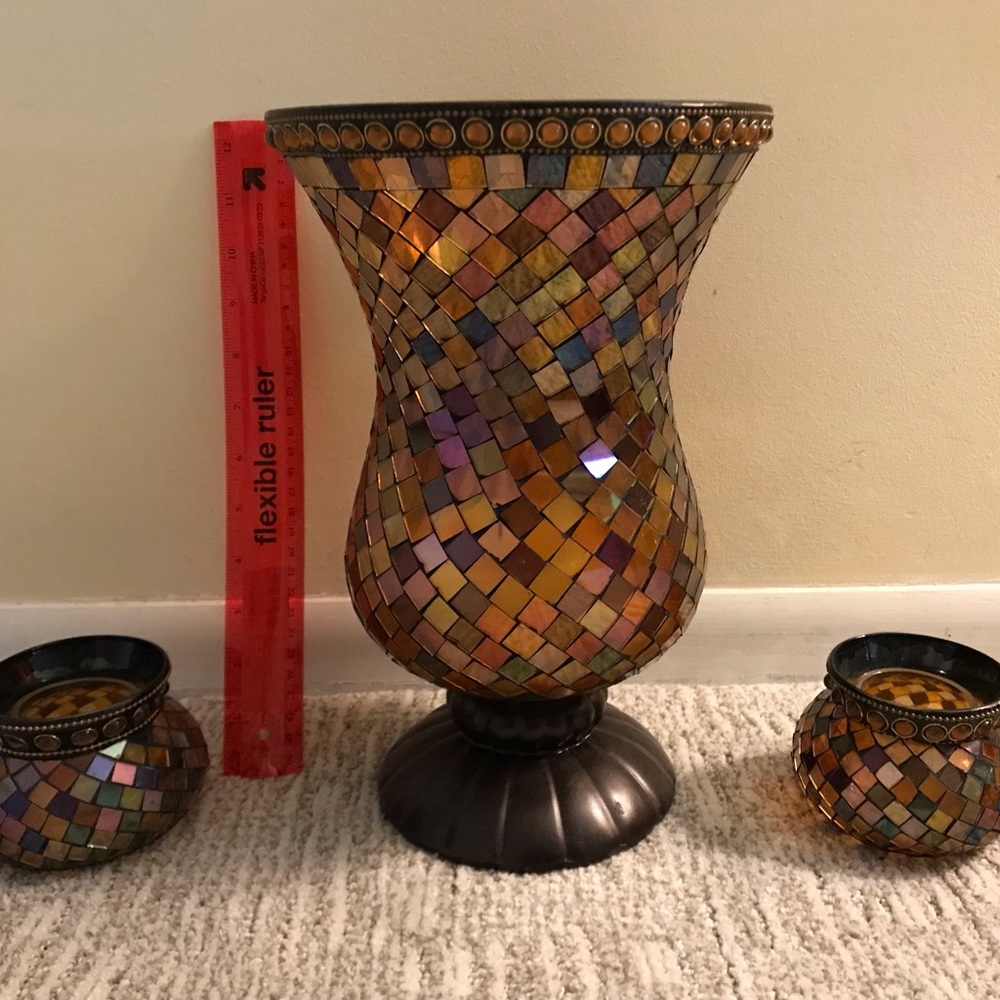 PartyLite Global Fusion Mosaic Hurricane & Tealite Candleholder Set